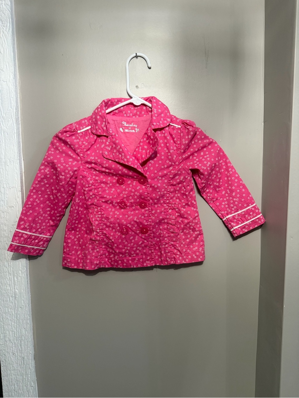 Cherokee Hot Pink Floral Double-Breasted Girls' Jacket